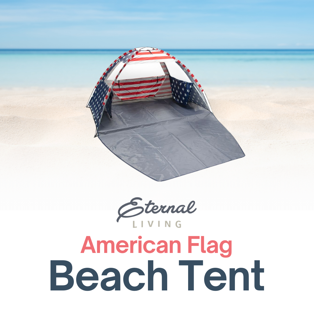 American Flag Portable Beach Tent Anti UV for 3-4 Person – Premium Beach Tent Sun Shelter with 3 Large Mesh Windows