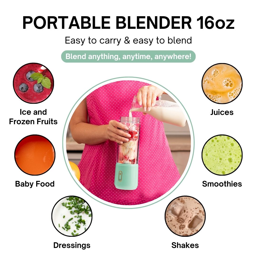 Cordless Portable Blender – 16oz, USB-C Rechargeable & Cup Holder Friendly