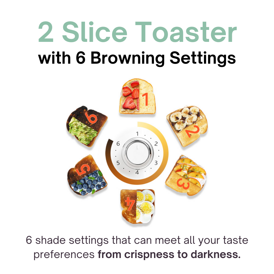 Stainless Steel 2-Slice Toaster with Extra-Wide Slots & 6 Browning Settings – Bagel, Defrost, and Reheat Functions