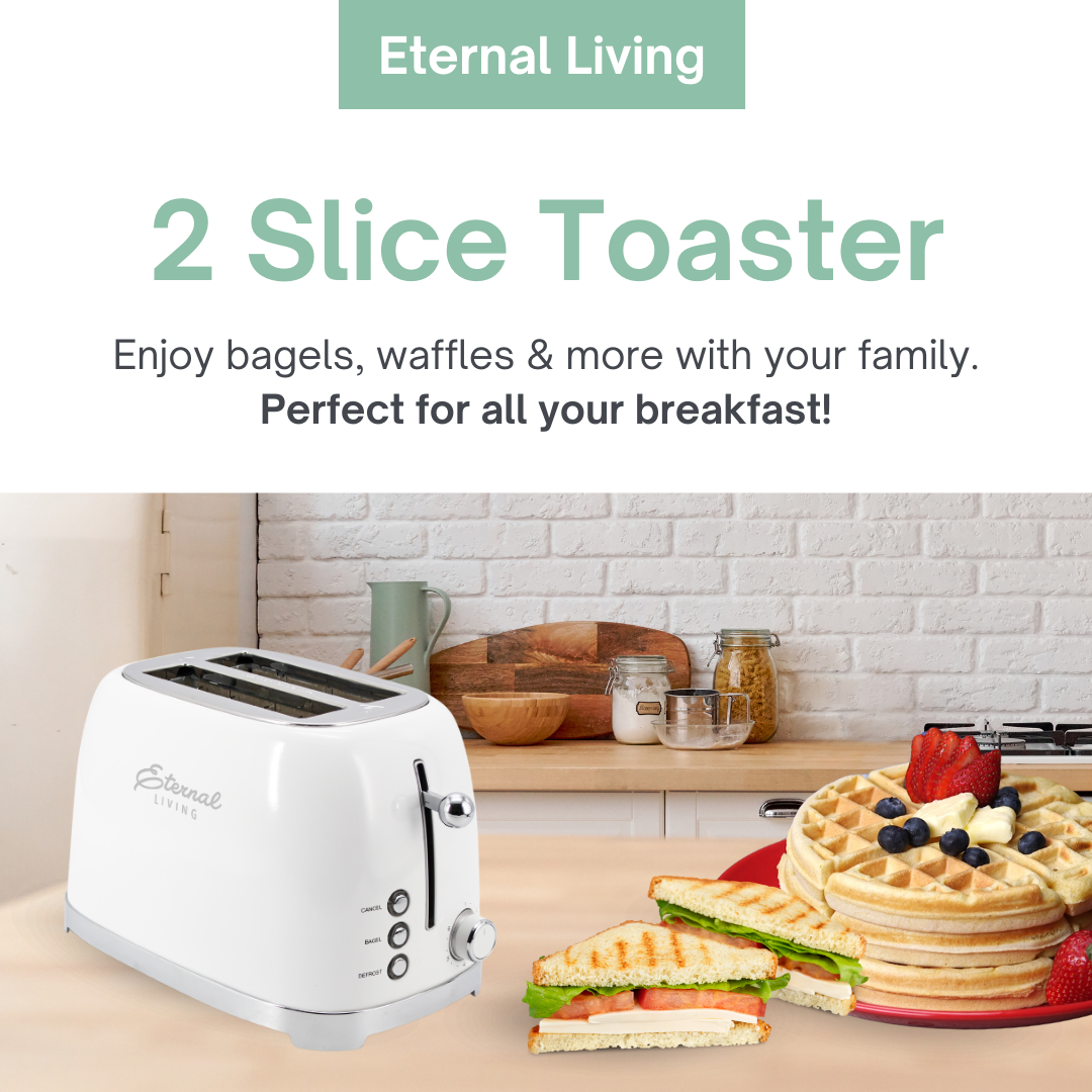Stainless Steel 2-Slice Toaster with Extra-Wide Slots & 6 Browning Settings – Bagel, Defrost, and Reheat Functions