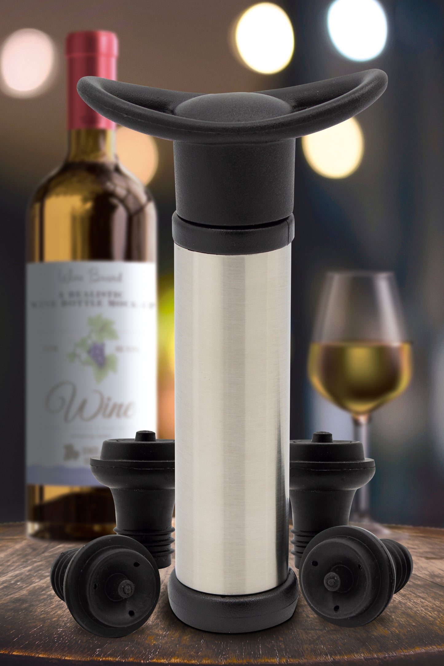 Wine Saver with 4 Vacuum Stoppers | Wine Vacuum Pump Preserver, Silver