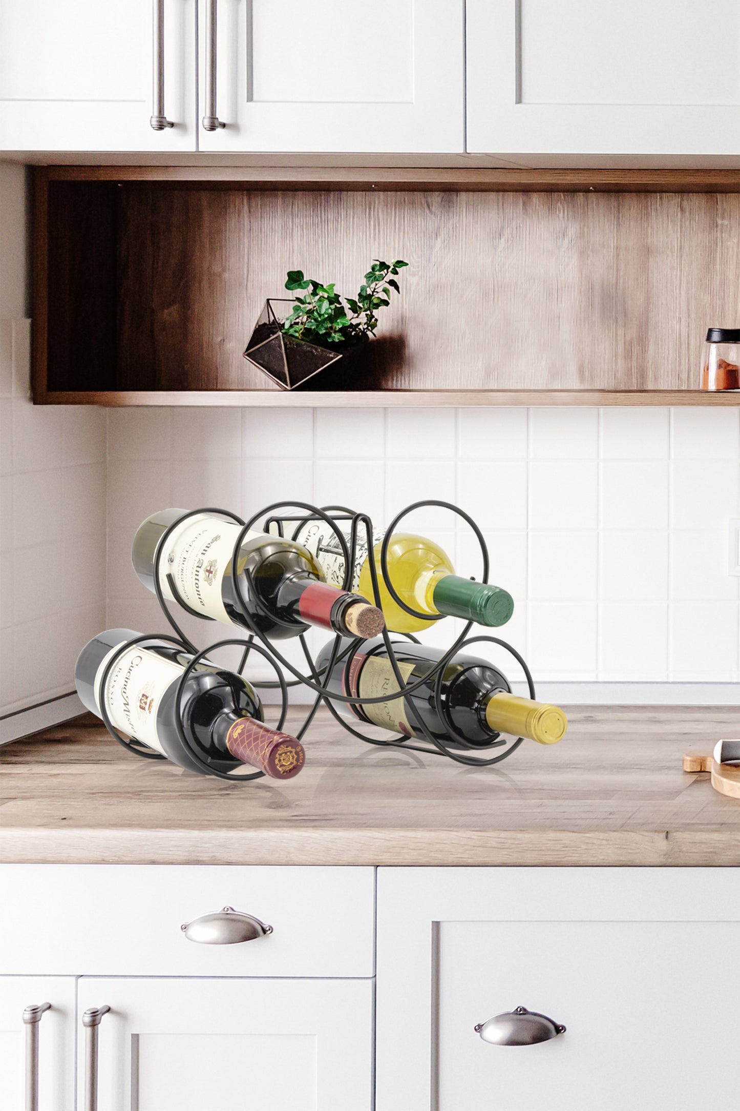 Wine Rack for Countertop | Cabinet Wine Holder Storage Stand Holds 4 Bottles, Metal Black