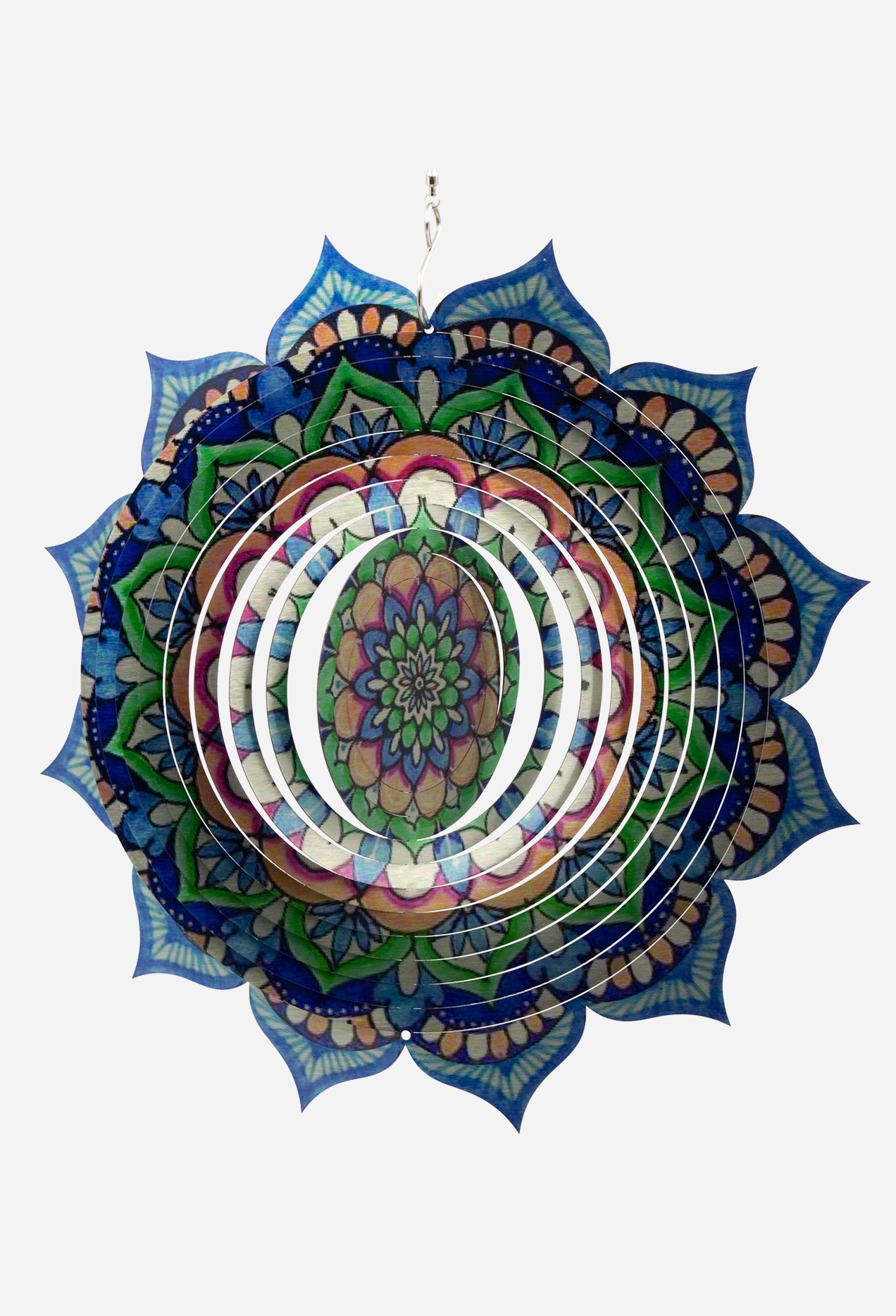 Wind Spinner 3D Mandala Flower Stainless Steel Laser Cut Metal 12”