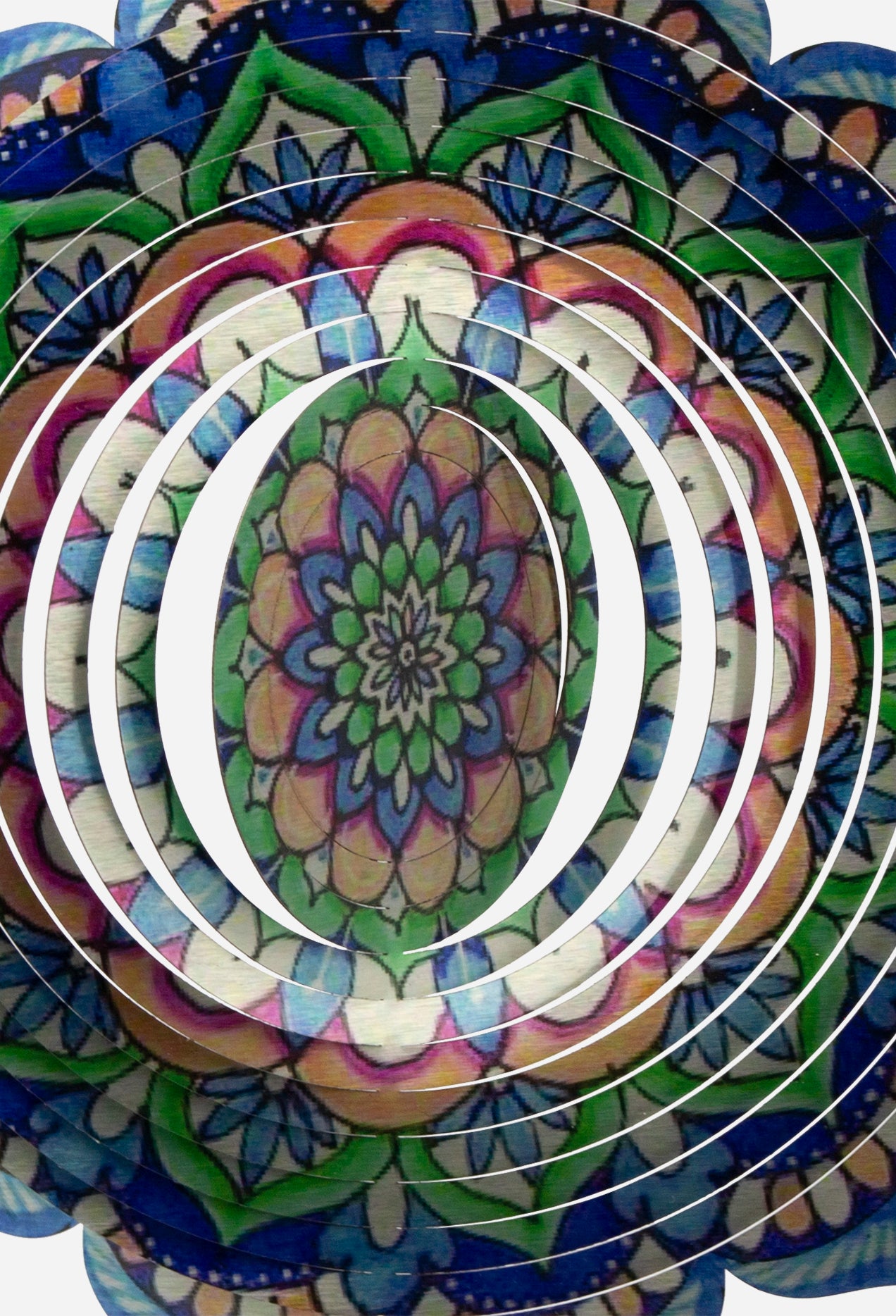 Wind Spinner 3D Mandala Flower Stainless Steel Laser Cut Metal 12”