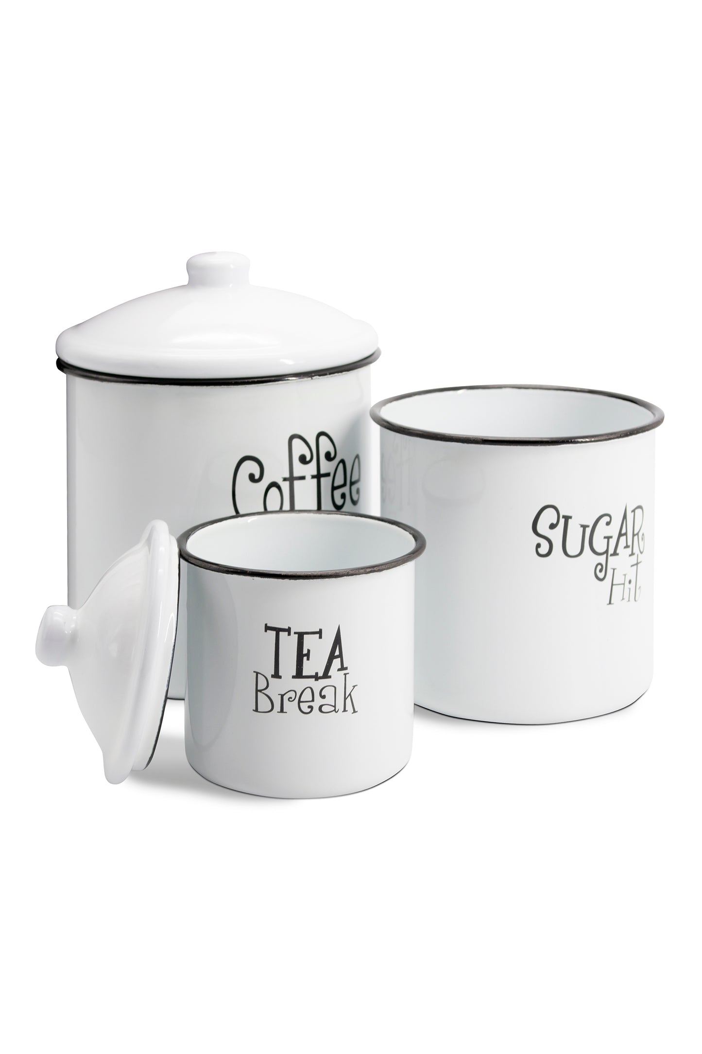 White Enameled 3pc Canister Set