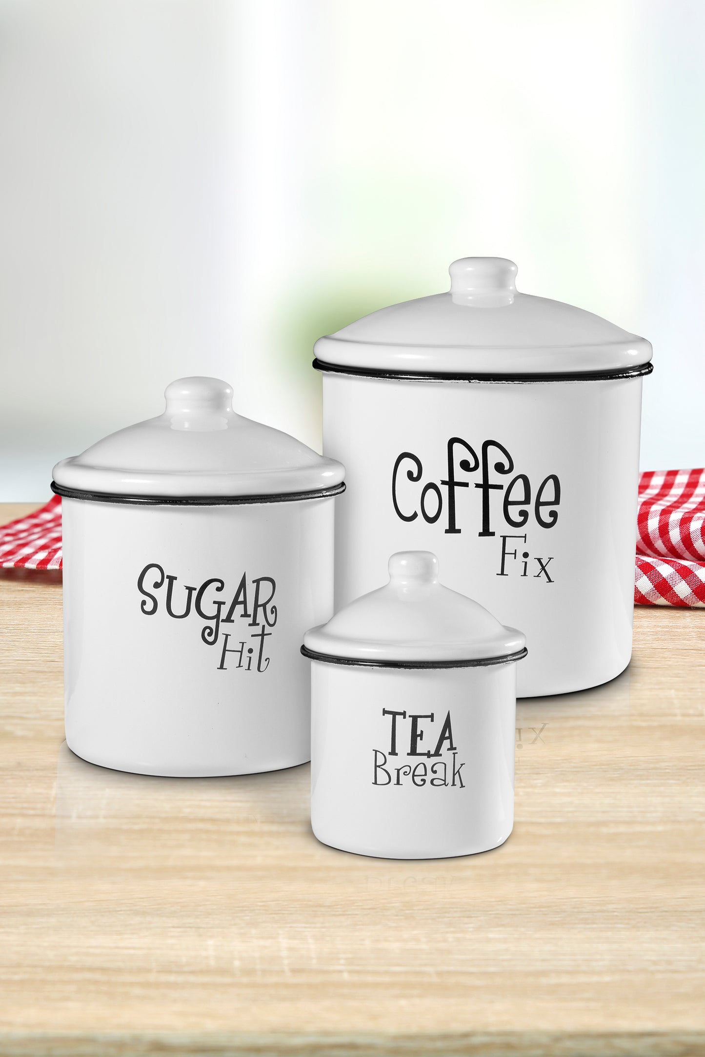 White Enameled 3pc Canister Set