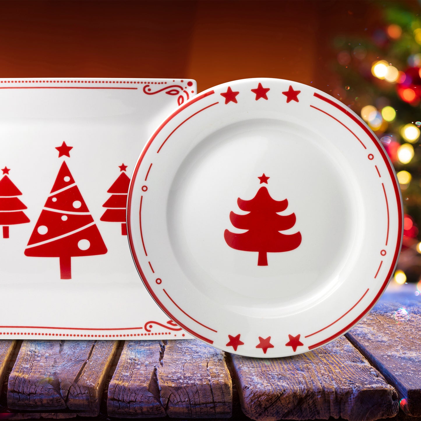 Set of 2 Platters with Holiday Print