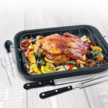 15" Black Enameled Oval Roaster with Lid – Non-Stick, Durable & Perfect for Roast Chicken and Turkey