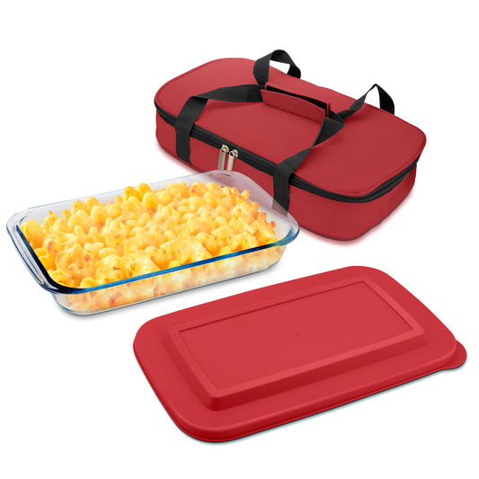 Glass Baking Dish Set with Lid and Insulated Carrying Bag – Perfect for Home Cooking and Potlucks