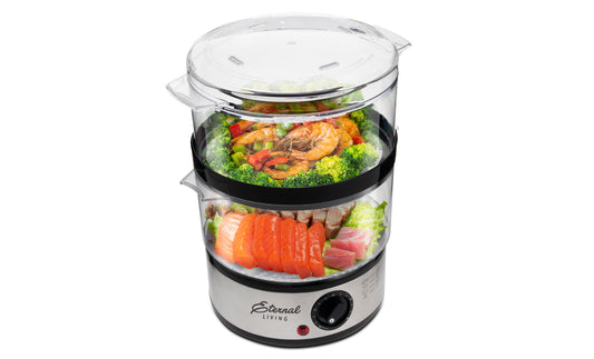 Easy-to-Use Two-Tier Food Steamer with Auto Timer – Perfect for Healthy Family Meals