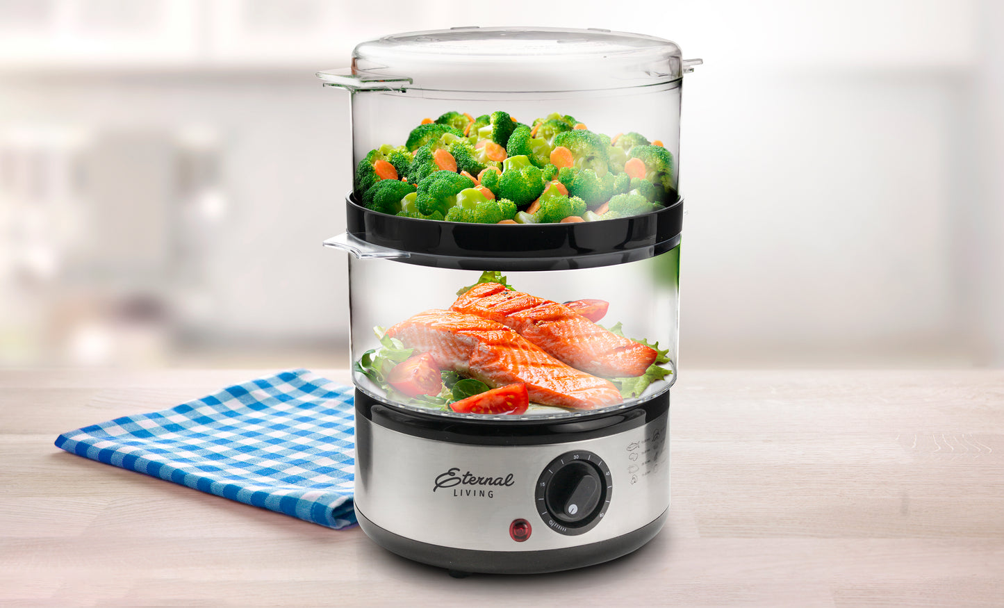 Easy-to-Use Two-Tier Food Steamer with Auto Timer – Perfect for Healthy Family Meals