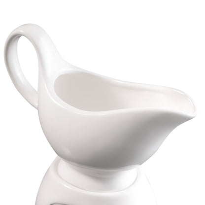 Porcelain Gravy Sauce Boat with Stand & Candle – Keeps Sauces Warm in Elegant Style