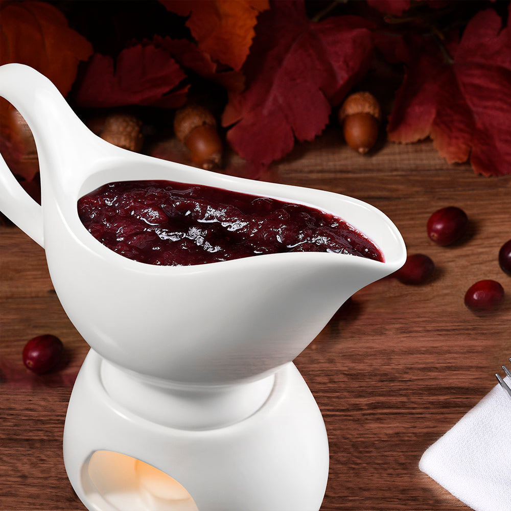 Porcelain Gravy Sauce Boat with Stand & Candle – Keeps Sauces Warm in Elegant Style