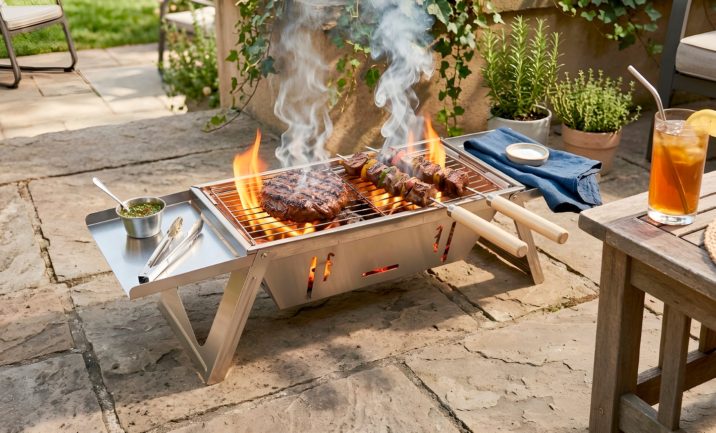 Portable BBQ Grill with Bag,Glove and 4 Skewers