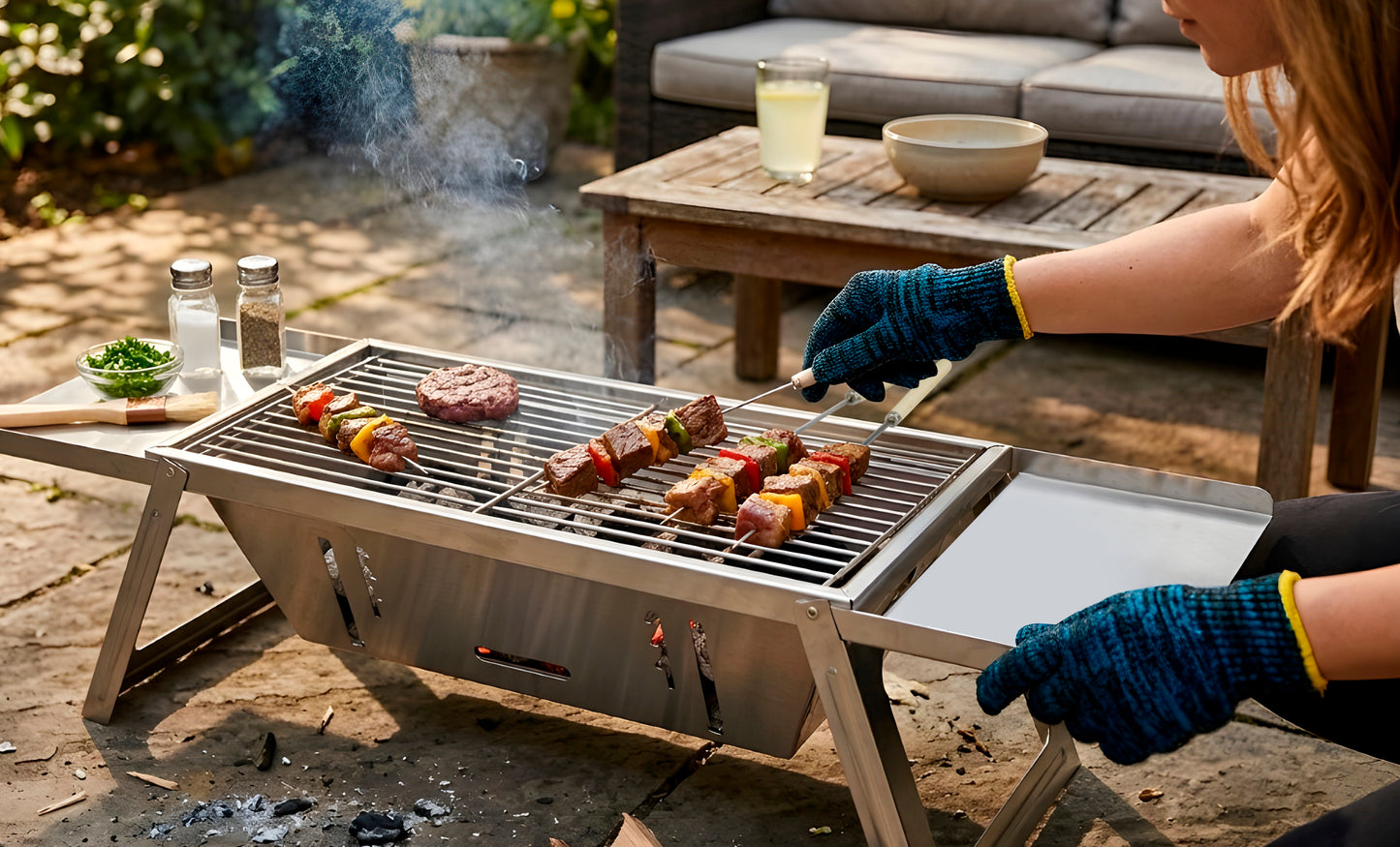 Portable BBQ Grill with Bag,Glove and 4 Skewers