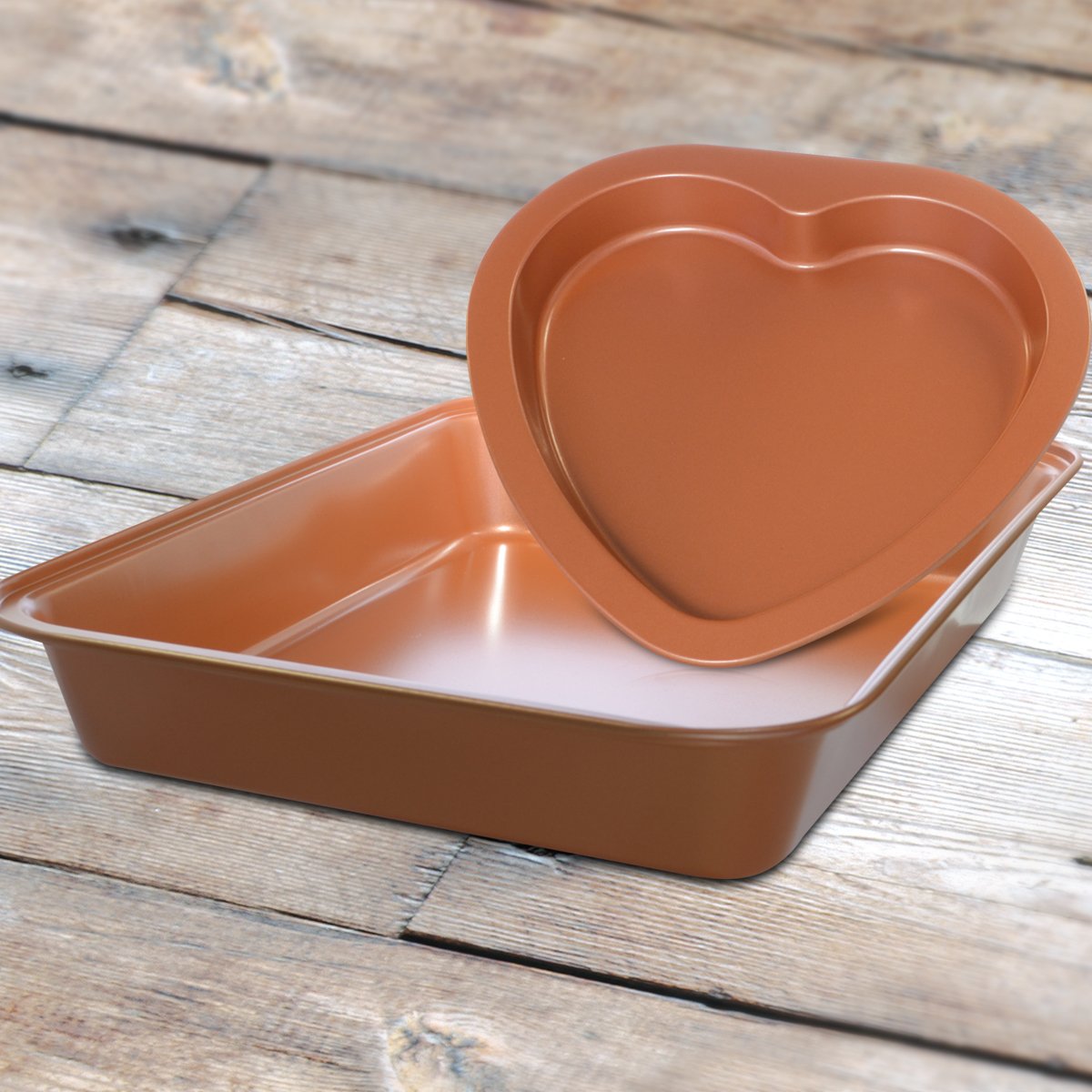 2pc Heart Shaped Copper Bakeware Set