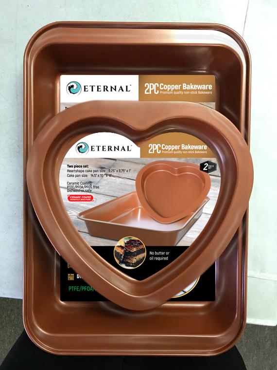2pc Heart Shaped Copper Bakeware Set