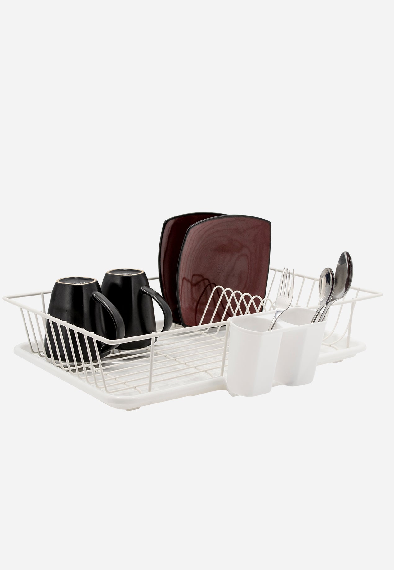 Dish Drainer Rack with Drain Mat | Stainless Steel Countertop Drying Rack with Draining Tray, White