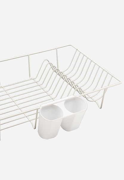 Dish Drainer Rack with Drain Mat | Stainless Steel Countertop Drying Rack with Draining Tray, White