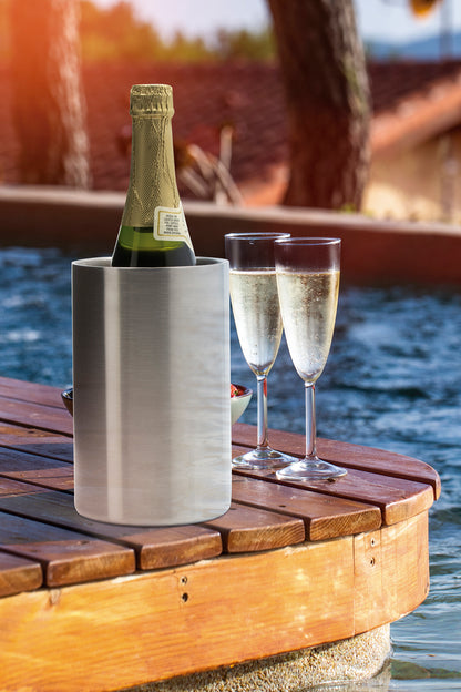 Double Walled Insulated Wine Chiller | Stainless-Steel Champagne Bucket Tabletop Wine Cooler, Silver