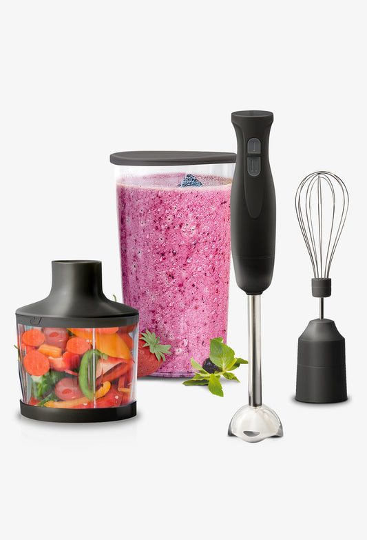 Eternal Kitchen Ideas Immersion Hand Blender with Whisk Attachment, Measuring Cup  & Chopper | Heavy Duty, Black