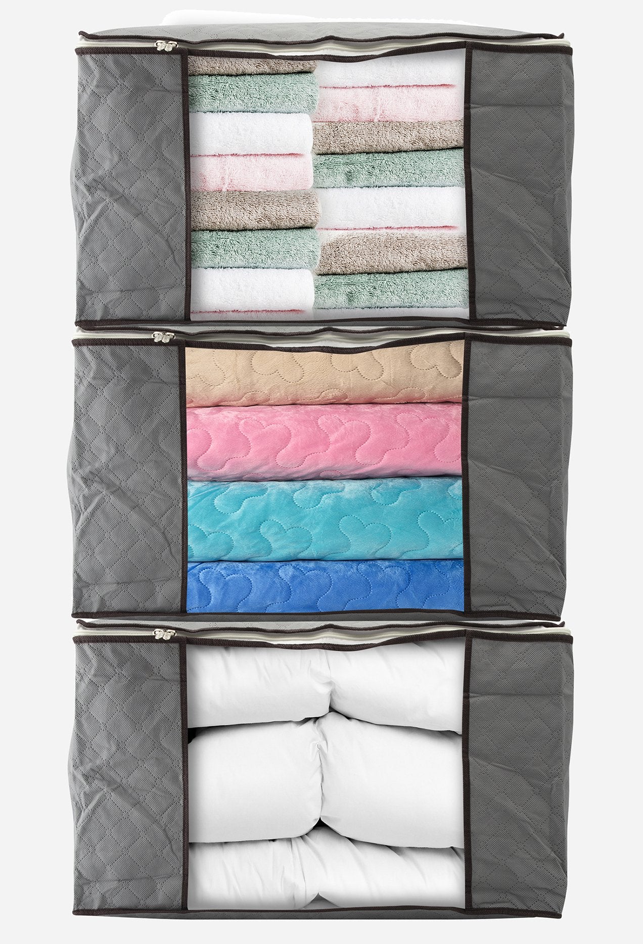 Eternal Blanket Storage Bags with Zippers & Window Large Capacity Breathable Clothes Organizer Reinforced Handles Clear Window 3 Pack 