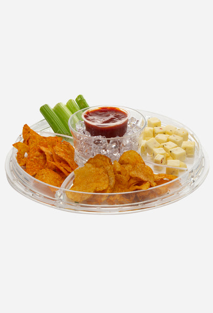 Acrylic Salad and Fruit Bowl Serving Platter with Dome and Ice Holder Set, Chip Resistant Large 12” Clear