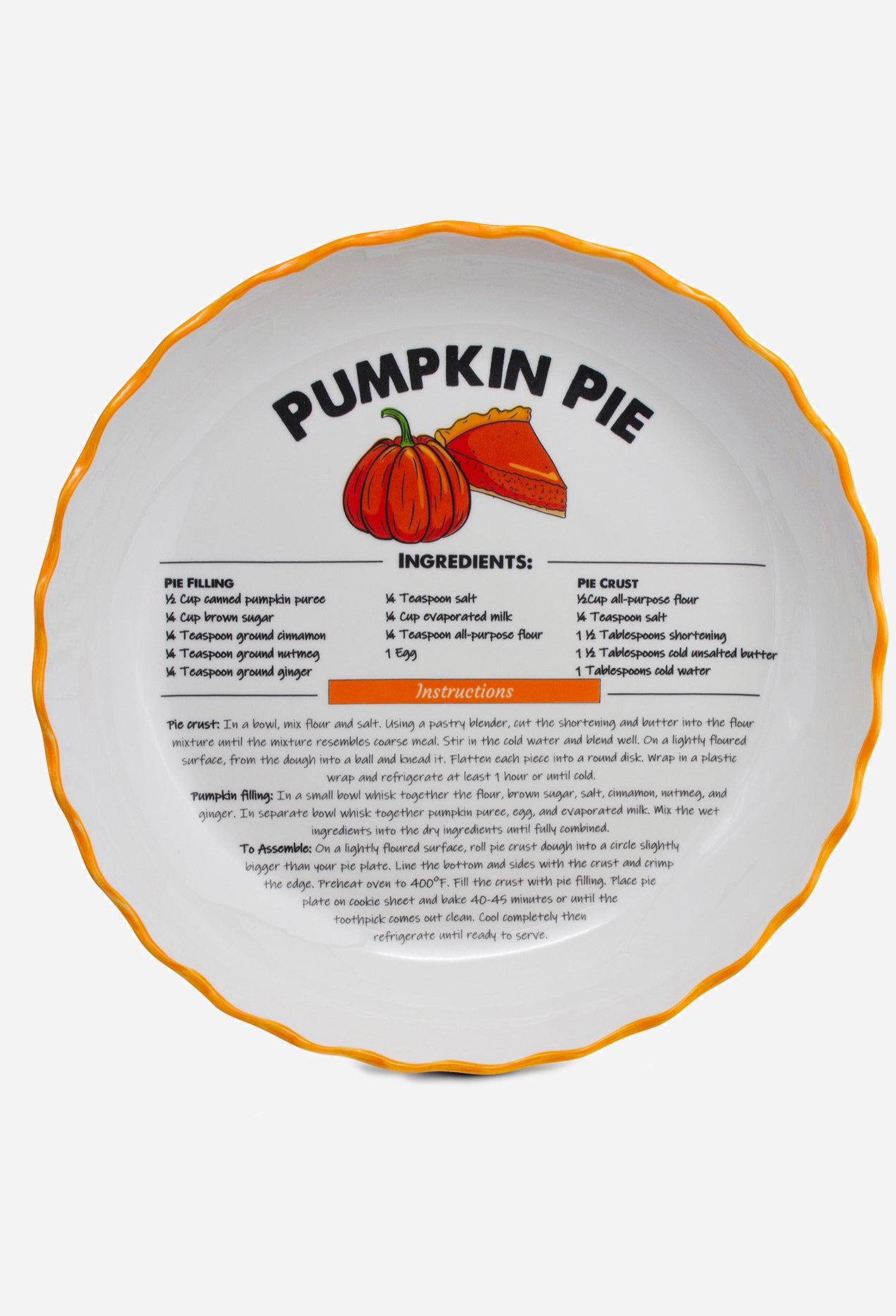 Ceramic Recipe Pie Plate