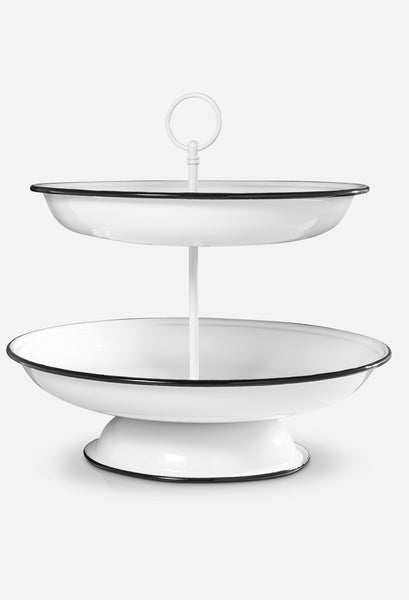 White Enameled Two Tier Stand