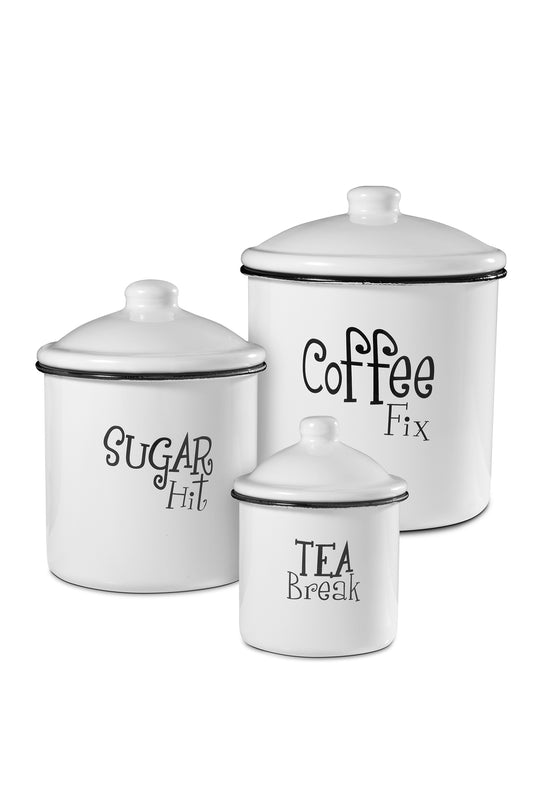 White Enameled 3pc Canister Set